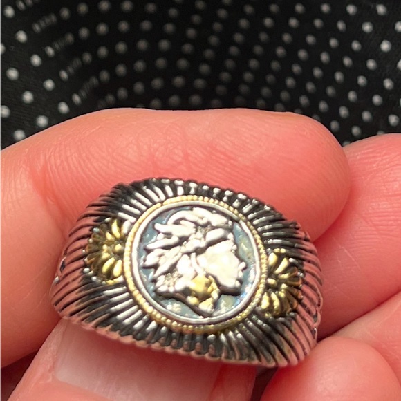 New Two Toned 925 Stamped Silver -Gold Color Native American Head Design Ring - Picture 5 of 16